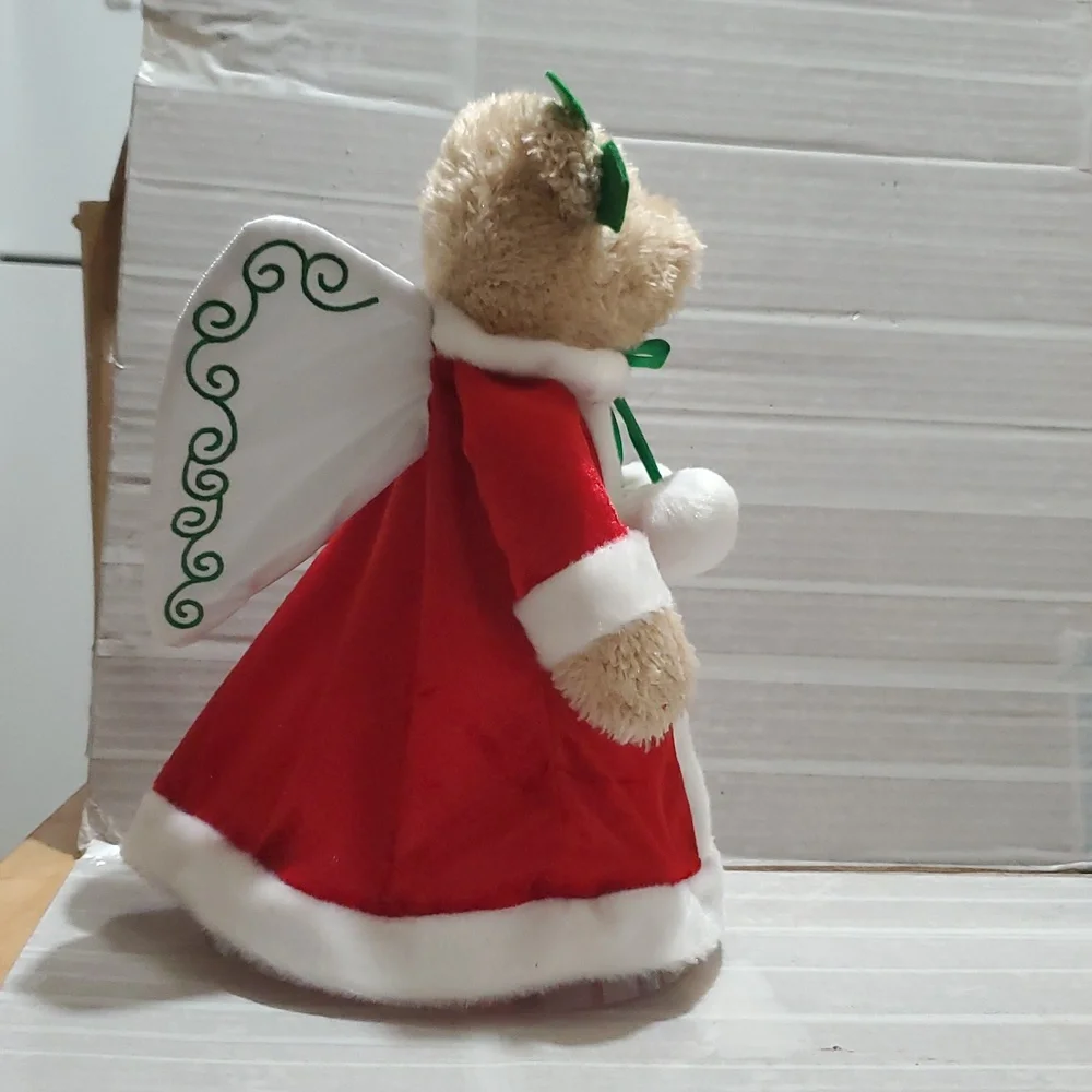ANGEL Teddy Bear tree Topper  in Red Santa Outfit